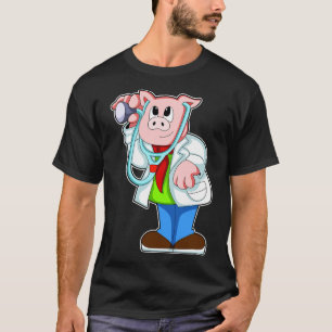 T-shirt Cochon comme docteur avec stéthoscope