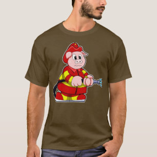 T-shirt Cochon comme pompier avec extincteur 2