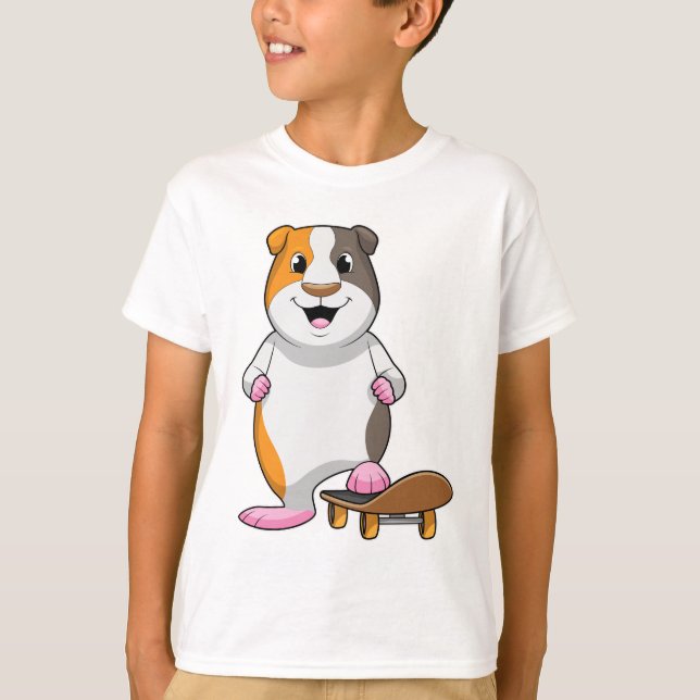 T-shirt Cochon de Guinée en patinage avec skateboard (Devant)