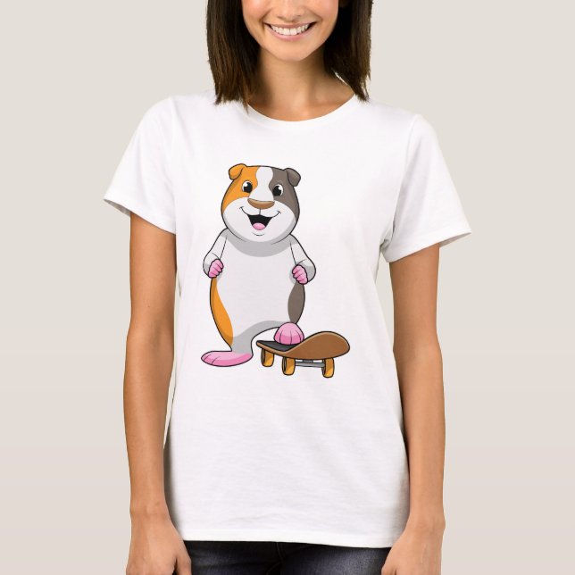 T-shirt Cochon de Guinée en patinage avec skateboard (Devant)