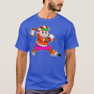 T-shirt Cochon de hockey sur glace avec bâton de hockey su