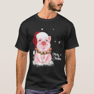 T-shirt Cochon de lait Santa Hat Joyeux cochon de Noël