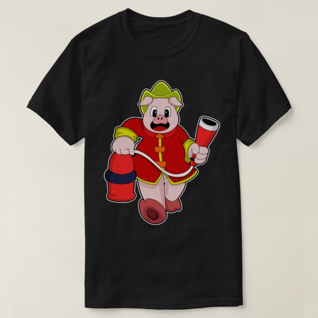 T-shirt Cochon de pompier avec extincteur (Design devant)