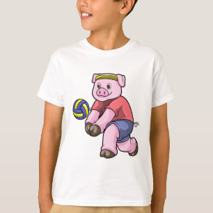 T-shirt Cochon de sport avec volleyball