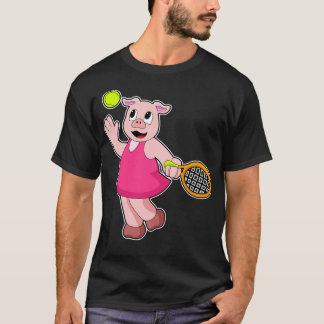 T-shirt Cochon de tennis avec raquette de tennis 1