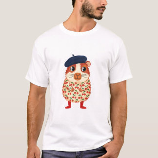 T-shirt Cochon d'Inde Béret - Chemise d'Art Popula
