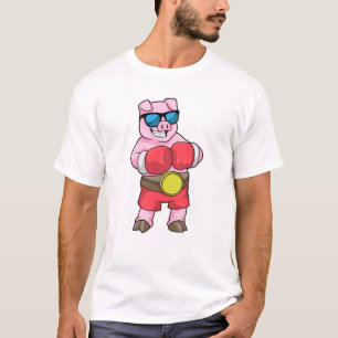 T-shirt Cochon en boîte avec gants de boxe