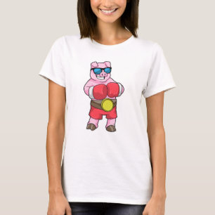 T-shirt Cochon en boîte avec gants de boxe