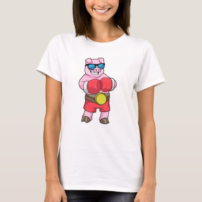 T-shirt Cochon en boîte avec gants de boxe (Devant)