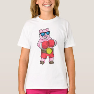 T-shirt Cochon en boîte avec gants de boxe