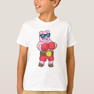 T-shirt Cochon en boîte avec gants de boxe