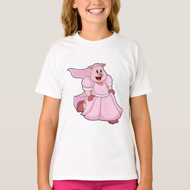 T-shirt Cochon en mariée avec robe Mariage (Devant)