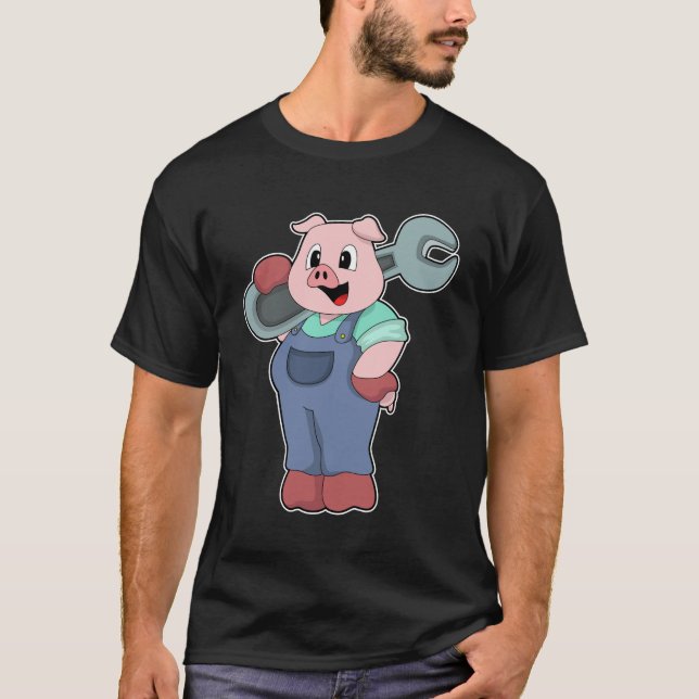 T-shirt Cochon en mécanique avec clé (Devant)