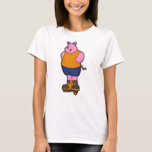 T-shirt Cochon en patinage avec patins en ligne