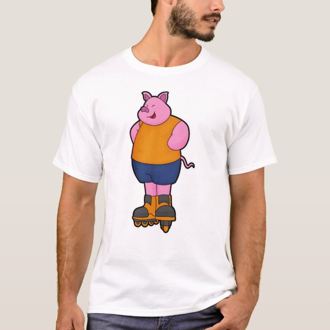 T-shirt Cochon en patinage avec patins en ligne (Devant)