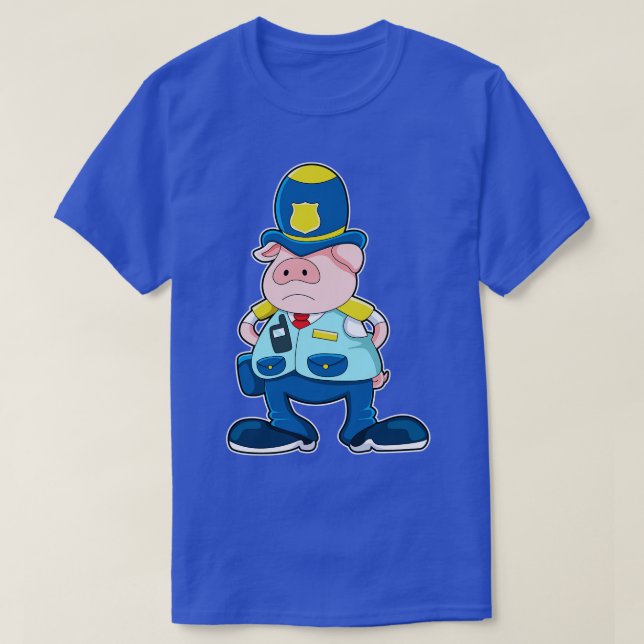 T-shirt Cochon en tant qu'agent de police avec Casquette u (Design devant)