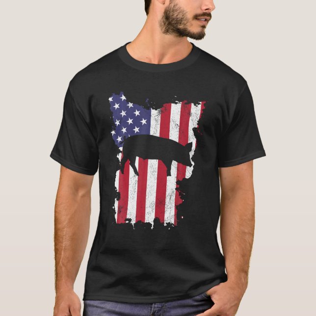 T-shirt Cochon Farm 4 juillet USA Drapeau US Amérique Vint (Devant)