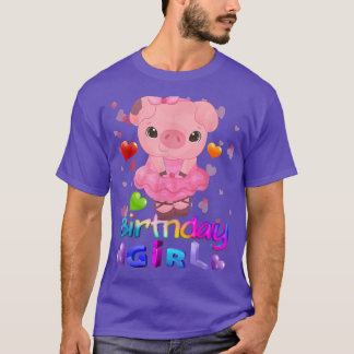 T-shirt Cochon fête d'anniversaire Cochon fille arc-en-cie