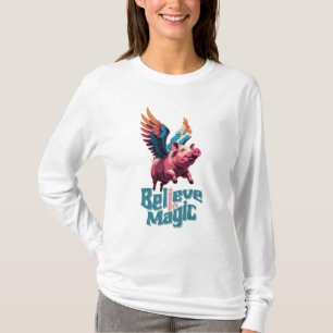 T-shirt Cochon mignon avec ailes colorées Croire en la m