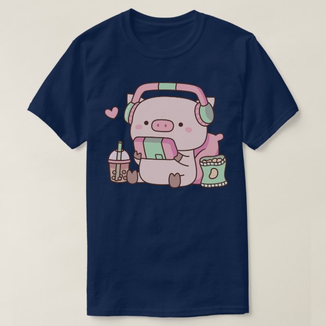 T-shirt Cochon mignon avec casque et collations (Design devant)