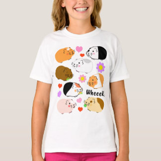 T-shirt Cochons d'Inde mignons avec des cœurs et des fleur