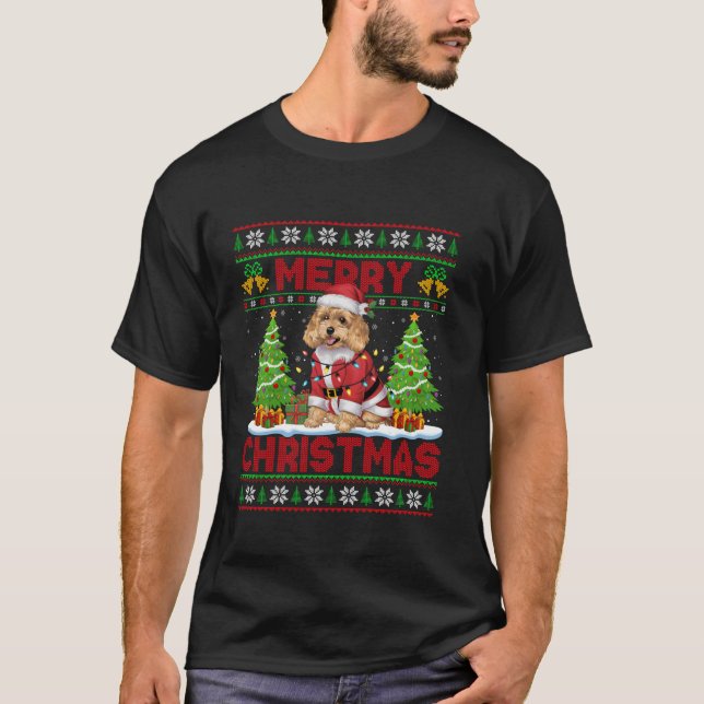 T-shirt Cockapoo Chien Xmas L'Arbre Éclairage Père Noël Co (Devant)
