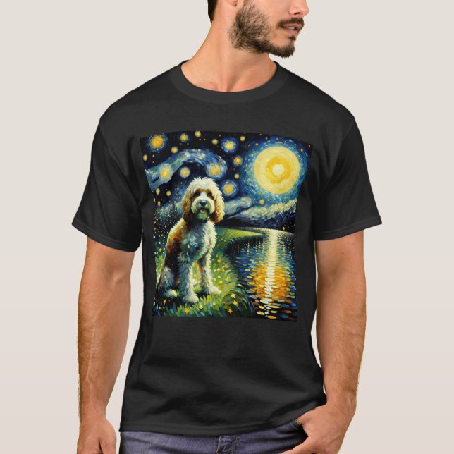T-shirt Cockapoo nocturne étoilée Chien Van Gogh Lover (Devant)