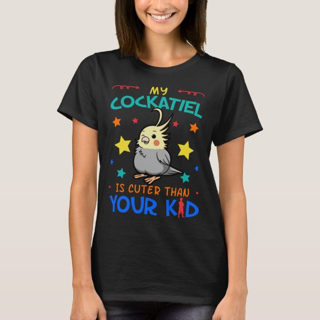 T-shirt Cockatiel Parrot Cockatoo Lutino Quarrion Weiro Bi (Devant)