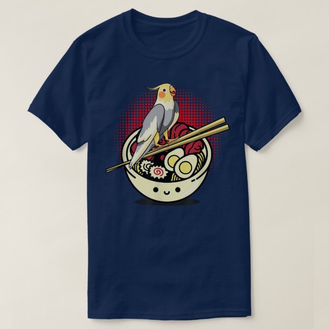 T-shirt Cockatiel Ramen Funny Lutino Cockatoo Parrot Bird  (Design devant)