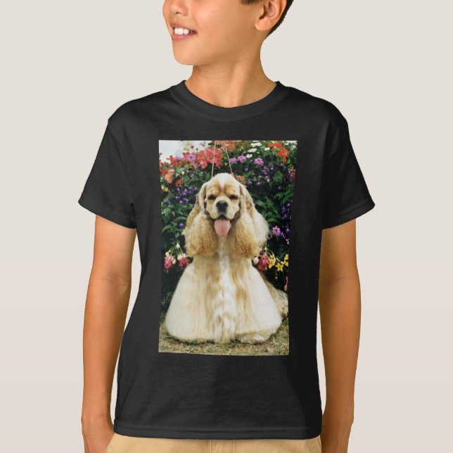 T-shirt Cocker américain rouge, fleurs de champion (Devant)