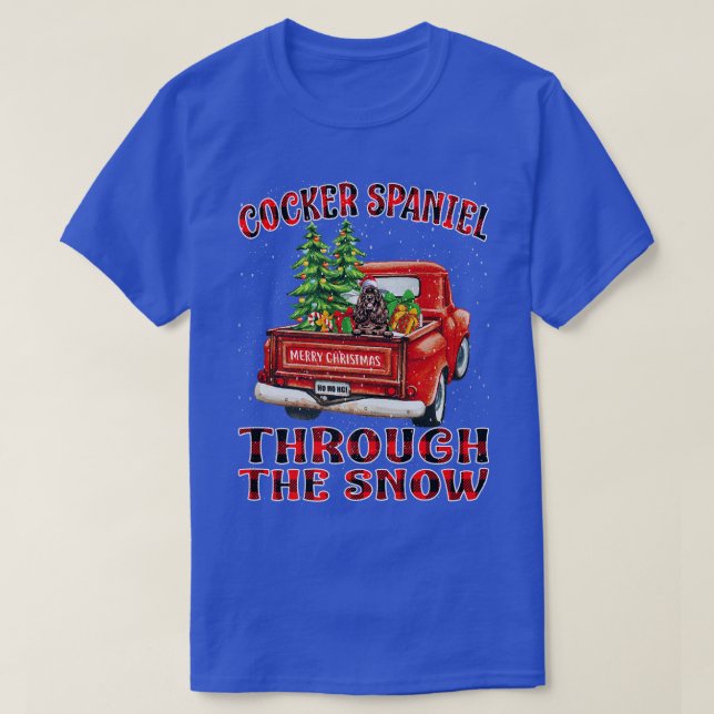 T-shirt Cocker Spaniel À Travers Le Camion De Noël De Neig (Design devant)