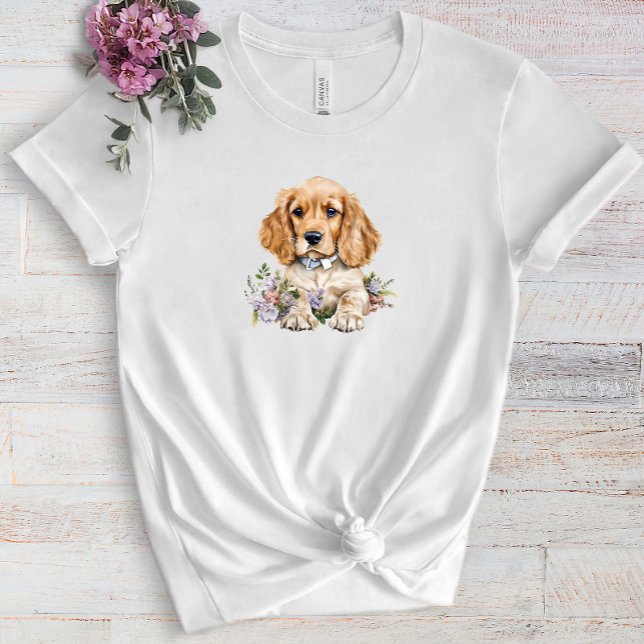 T-shirt Cocker Spaniel Chiot Pet Aquarelle Flower (Créateur téléchargé)