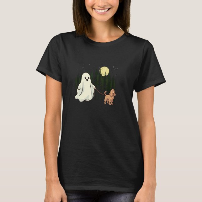 T-shirt Cocker Spaniel Walking Ghost Halloween Funny Kids (Devant)