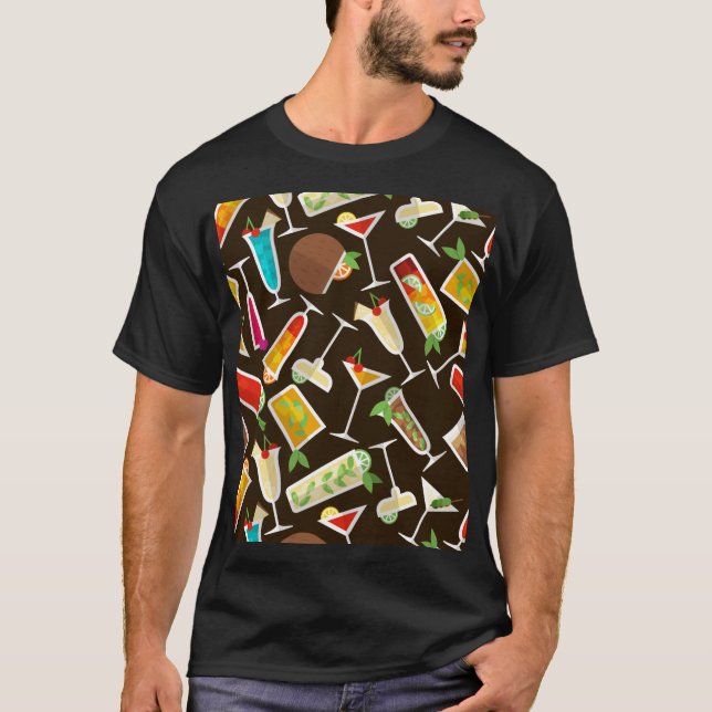 T-shirt cocktail Motif et boisson longue, bar à cocktails (Devant)