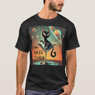 T-shirt Cocktails de chat noir cosmique futuriste atomique