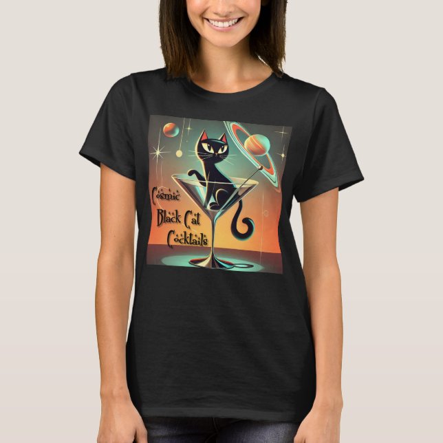 T-shirt Cocktails de chat noir cosmique futuriste atomique (Devant)