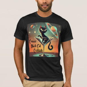 T-shirt Cocktails de chat noir cosmique futuriste atomique