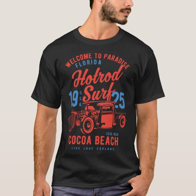 T-shirt Cocoa Beach Florida Retro Hotrod Surf  5 (Devant)