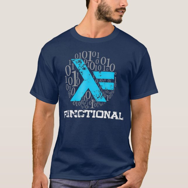 T-shirt Codage Haskell fonctionnel Merch blanc et bleu (Devant)