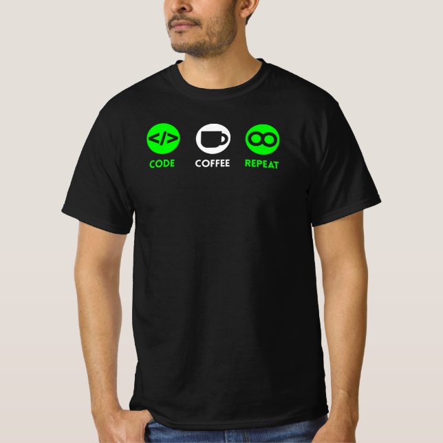 T-shirt Code Coffee Répéter la vie du programmeur (Devant)