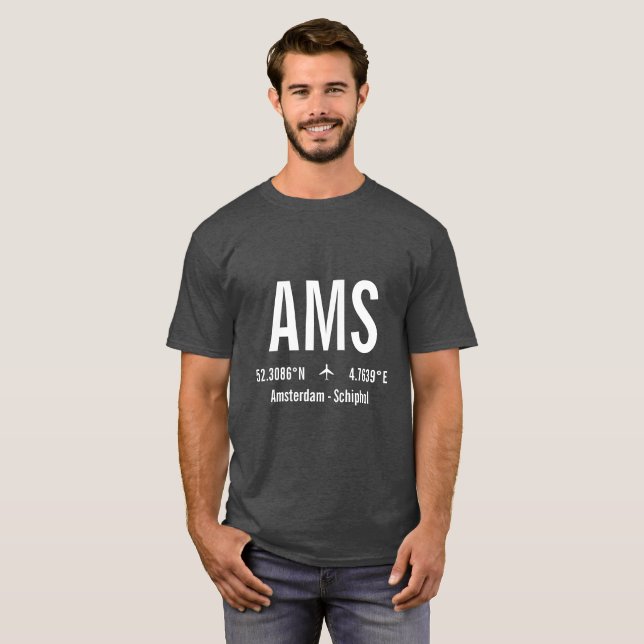 T-shirt Code d'aéroport d'Amsterdam - Aviation (Devant entier)