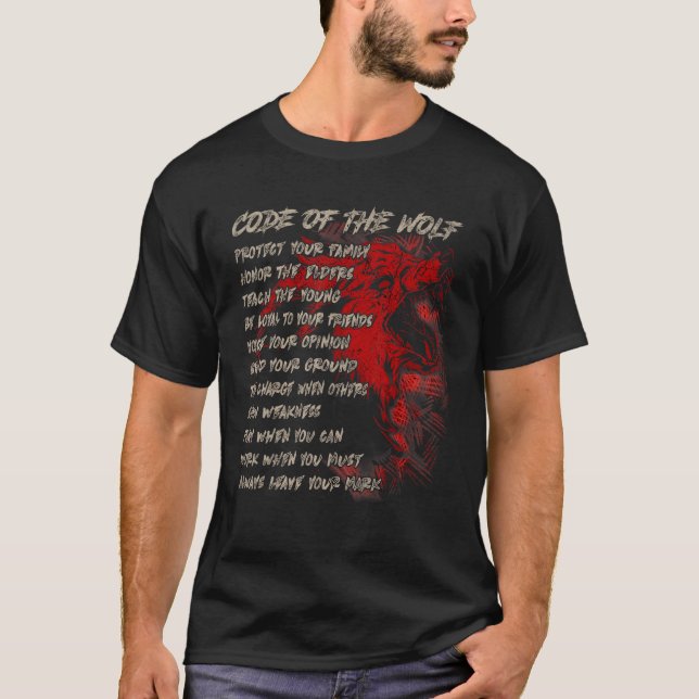 T-shirt Code Du Loup, Protégez Votre Famille, Loup Viking (Devant)