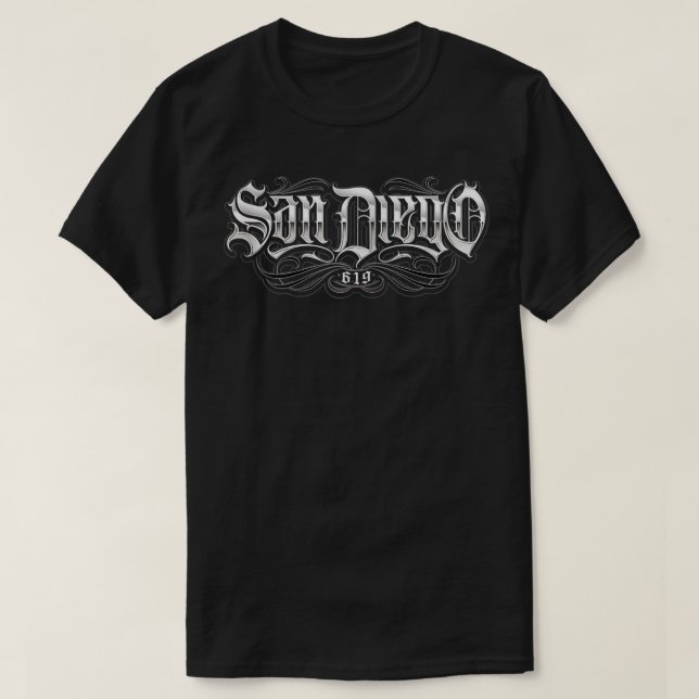 T-shirt Code régional San Diego 619 Code du script inférie (Design devant)