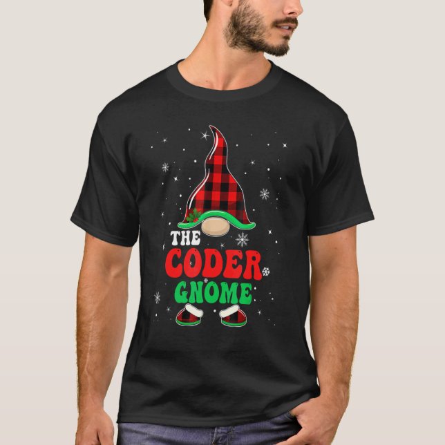 T-shirt Coder Gnome Buffalo Plaid Matching Family Christma (Devant)