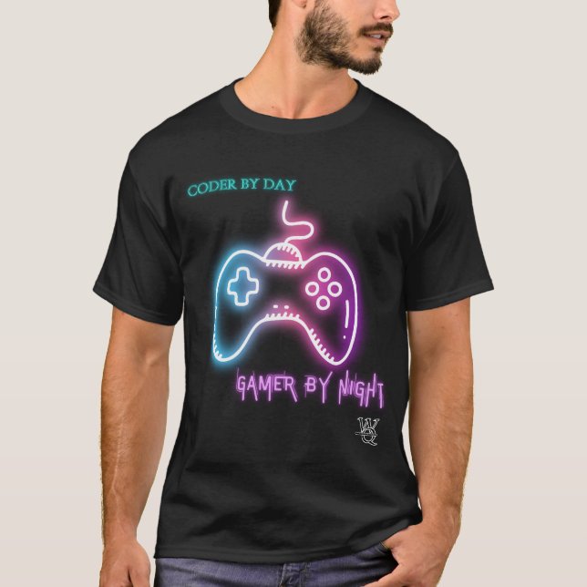 T-shirt Coder par jour, Gamer par nuit - Jeu & Codage (Devant)