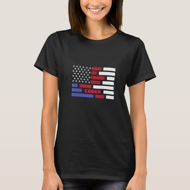 T-shirt Codeur de code de drapeau américain Nerd (Devant)