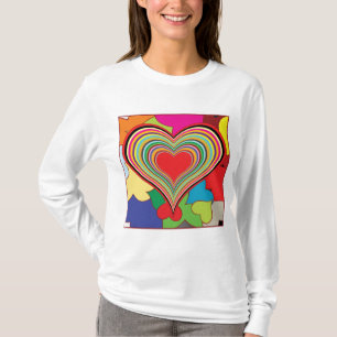 T-shirt Cœur Abstrait Arc-en-Ciel Vibrant en Couches