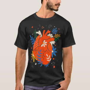 T-shirt Coeur anatomique avec fleurs Coeur humain