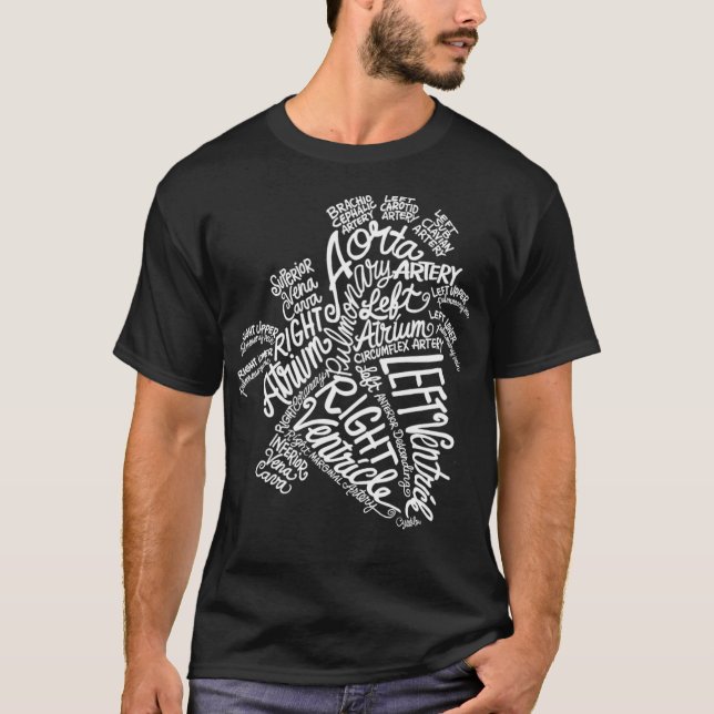 T-shirt Coeur anatomique Médicale mot blanc Cloud Line Art (Devant)