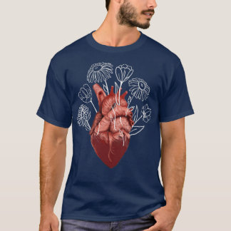 T-shirt Coeur anatomique tissé avec Fleurs Tulipes Daisies
